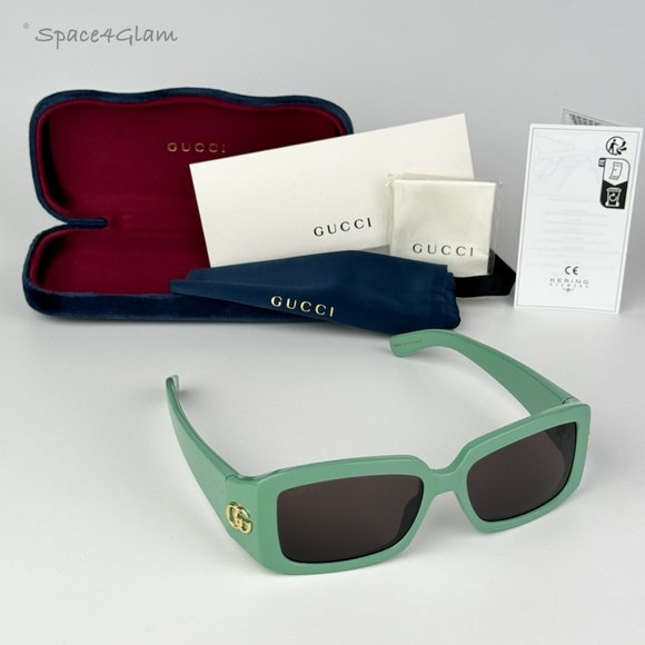 BRAND NEW Gucci GG1403S 004 Sage Green Gray Unisex Rectangle Sunglasses - Picture 4 of 9